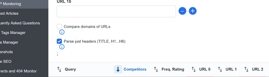 URLsLab SERP monitoring filter