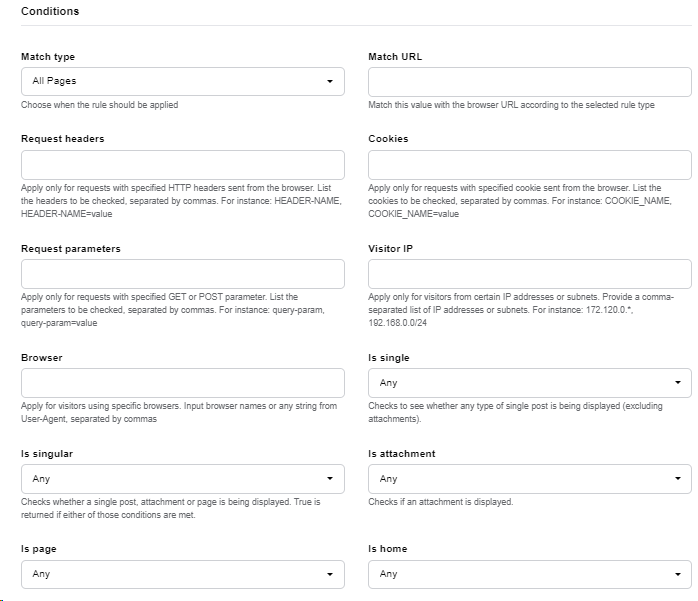 Conditions configuration in URLsLab