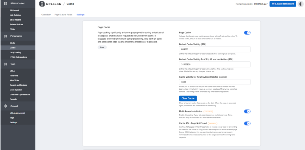 Setting up cache validity