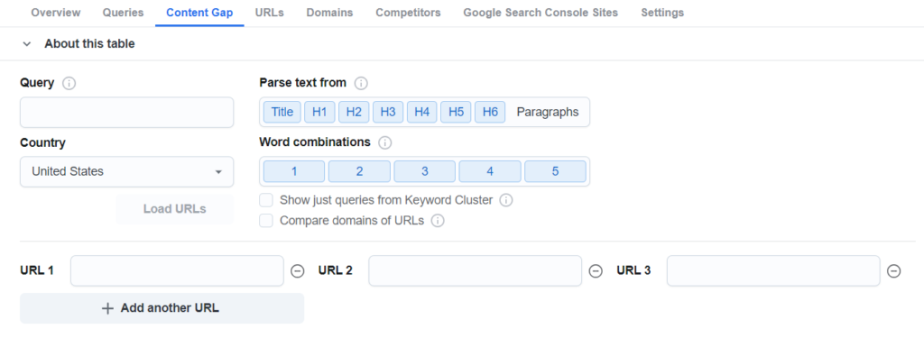 A screenshot of content gap feature