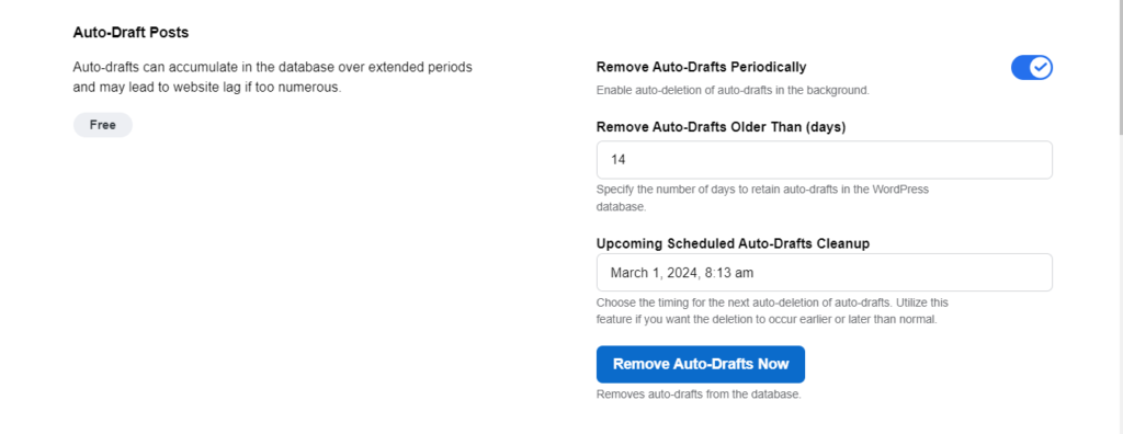 A screenshot of auto-drafts posts