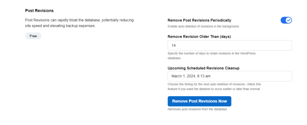 A screenshot of post revisions