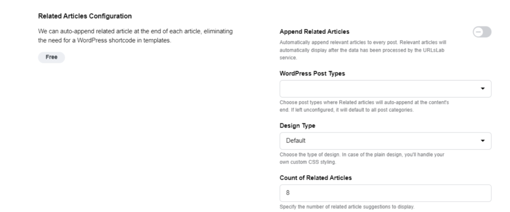 a screenshot of related articles configuration